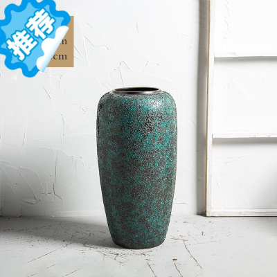 陶瓷落地花瓶中式仿古干花客厅插花装饰摆件复古陶罐盆大号 铜锈绿
