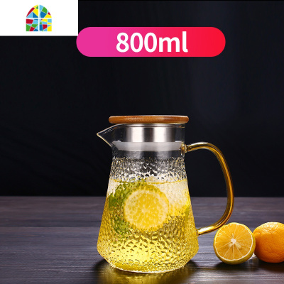 凉水壶玻璃水壶冷水壶耐热凉水杯可高温玻璃防爆壶家用扎壶 FENGHOU 1500m水壶l+带把锤纹杯2只+托盘