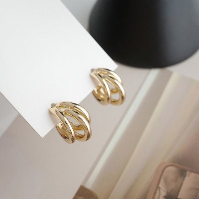 s925银针光面金属耳钉多层圆圈冷淡风耳环小众简约轻奢高级感耳饰送女朋友老婆情人节七夕生日礼物