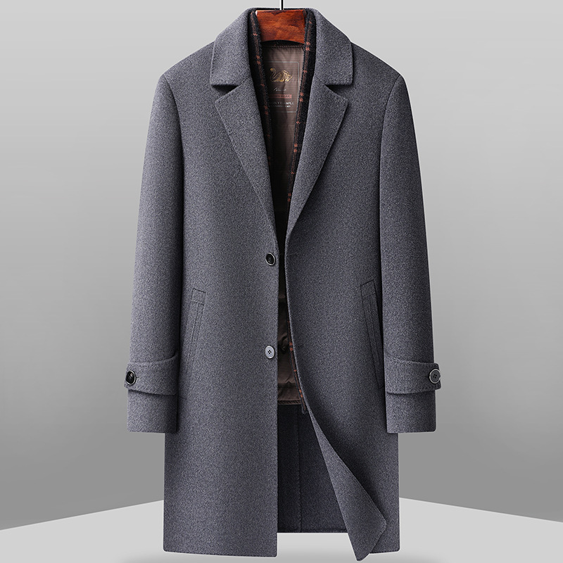 双面呢羊毛大衣拆卸羽绒内胆冬季新款爸爸装男士外套长款两件套潮