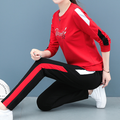 夺魅春秋运动服套装女2020春秋装新款时尚休闲百搭大码长袖卫衣两件套跑步服