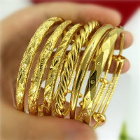 仿真越南沙金手镯女久不掉色实心光面麻花手镯假黄金传承镯子送女朋友老婆情人节七夕生日礼物