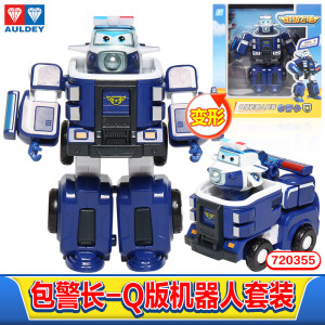 奥迪双钻 超级飞侠公仔玩偶 儿童玩具 变形机器人套装 警车 包警长Q版