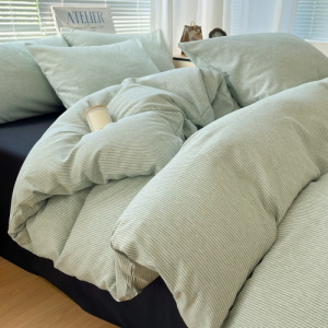 A类无印风纯棉四件套水洗棉被套床笠全棉学生宿舍三件套床上用品