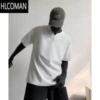 HLCOMAN2025年新款夏季亨利领短袖T恤v领宽松男女半袖体恤潮牌老钱风