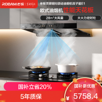 老板(Robam)抽油烟机欧式顶吸烟灶联动双腔变频28大吸力吸油烟机灶具家用燃气灶易清洁E1烟灶E1+57B8A天然气