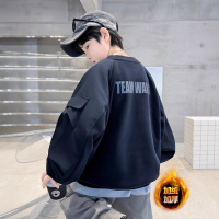 男童加绒加厚卫衣新款男孩工装打底衫一体绒儿童秋冬装上衣潮