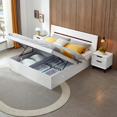 全友家居北欧板式床 卧室家具高箱组合双人床1.8米1.5米高箱床卧室床白色