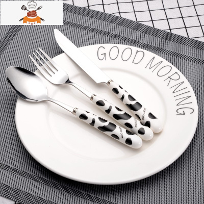 牛排刀叉吃西歺儿童版刀叉勺三件套装西餐餐具婴童汤匙欧式甜品勺 敬平 黑牛[1刀1叉1勺]