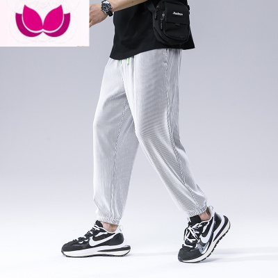 七斓冰丝裤子男大码夏季薄款加肥加大潮胖子宽松300斤9运动休闲九分裤