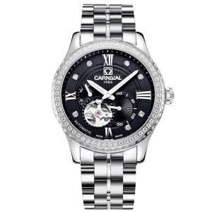 嘉年华CARNIVAL瑞士品牌新款男士手表全自动机械表 男金属精钢带镂空 进口MIYOTA机芯镶水钻防水休闲时尚7629