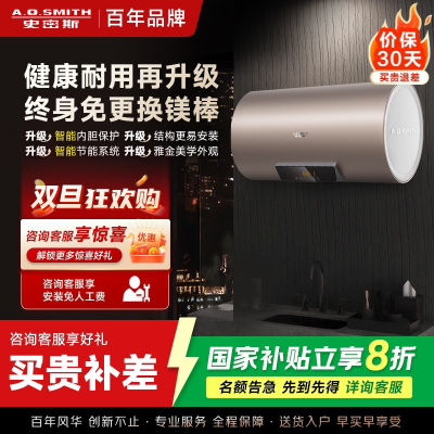 史密斯60升电热水器 国家补贴 专利免更换镁棒 金圭内胆 短款 速热节能 CEWH-60ED3B 一级能效