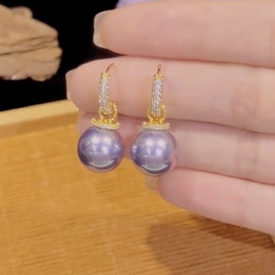 轻奢优雅气质紫色珍珠耳环女精致百搭微镶耳扣小众设计感时尚耳饰送女朋友老婆情人节七夕生日礼物