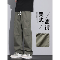 潮牌工装裤子男宽松直筒春秋伞兵裤秋季新款美式运动休闲长裤