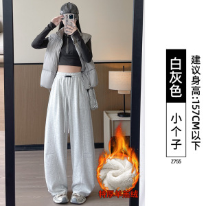 黑色加绒运动裤女秋冬季新款宽松大码胖mm显瘦阔腿卫裤子_951_890
