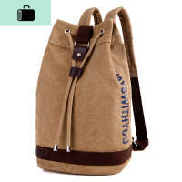 帆布水桶双肩包男包户外运动休闲大容量电脑背包旅行包学生书包潮NEW LAKE 黄卡其