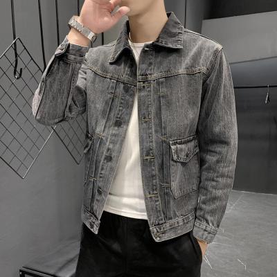 叶莎倩牛仔外套烟灰色男青年春季新款韩版修身夹克潮牌帅气百搭休闲上衣