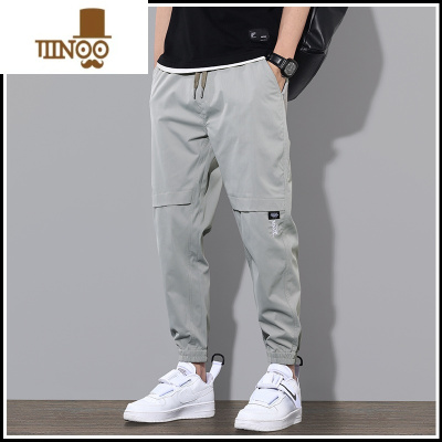YANXU工装长裤子男士休闲裤宽松束脚潮牌ins夏季薄款男生九分运动裤男
