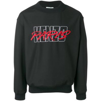 高田贤三(Kenzo)黑色圆领LOGO印花罗纹拼接连帽运动卫衣男