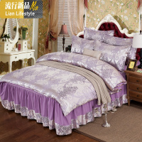 欧式贡缎提花床上四件套棉床裙1.8m棉被套韩版公主1.5米床罩 三维工匠
