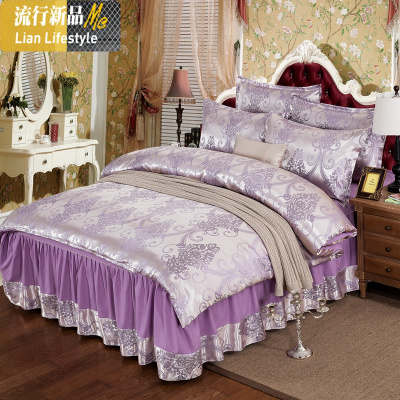 欧式贡缎提花床上四件套棉床裙1.8m棉被套韩版公主1.5米床罩 三维工匠
