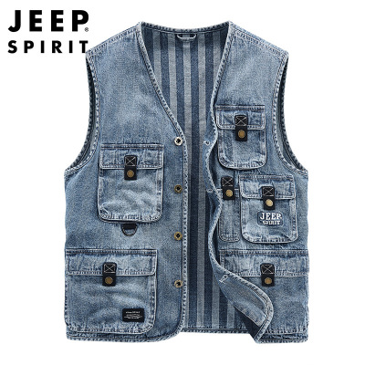 JEEP SPIRIT春新款多口袋无袖坎肩马夹男士外套帅气马甲上衣0657