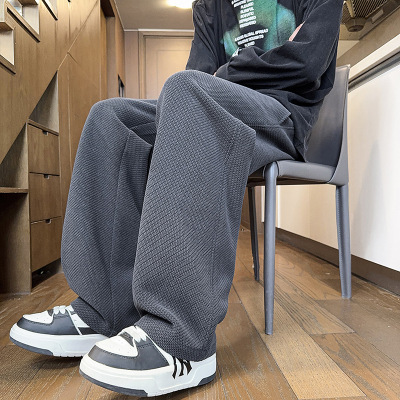 美式宽松直筒阔腿长裤秋冬加绒运动针织休闲长裤男款潮流