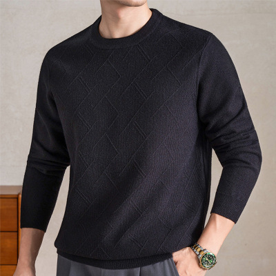 老钱风470克精仿羊毛衫男冬季新款休闲提花圆领加厚保暖男士毛衣