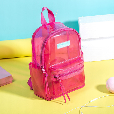 高中透明双肩包女新款韩版迷你小背包沙滩子母包简约果冻学生书包D-定制玫红色玫红色