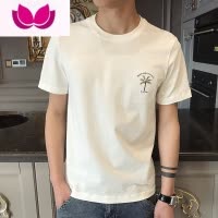 七斓短袖t恤男装潮牌夏季2023新款ins潮流半袖上衣服刺绣白色体恤