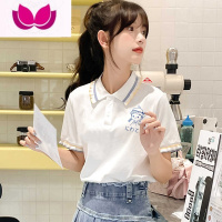 七斓设计感小众休闲初中生少女polo领t恤女夏季2023年新款宽松上衣潮