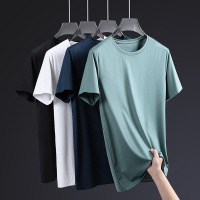 夏季新款男士圆领冰丝无痕T恤男装休闲短袖速干男士百搭体恤上衣
