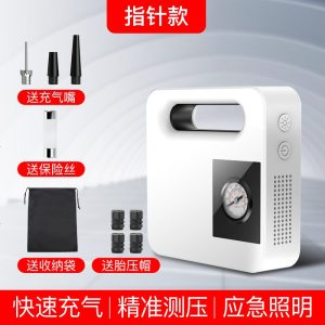 [补贴10%]车载充气泵汽车小轿车小型便携式轮胎多功能加气电动打气筒汽车用 白色指针款[可用十年]送气嘴+胎压帽+收