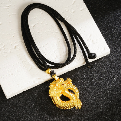2024本命年生肖龙吊坠情侣 仿黄金镀金霸气神龙编绳项链男女属相送女朋友老婆情人节七夕生日礼物