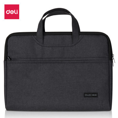 得力(deli)加厚立体办公手提会议包事务包 WSRY 商务拉链袋电脑公文包 黑色5590