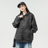 春季新款连帽卫衣男女同款华棉刷毛复合牛奶丝宽松休闲上衣服