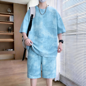 套装男夏季新款美式扎染青少年男士宽松短袖短裤休闲运动穿搭一套