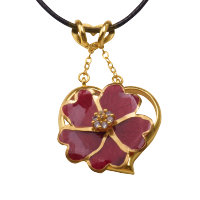 梦克拉 Mkela 鲜花玫瑰烤漆吊坠 爱心玫瑰花吊坠红色玫瑰花项链花朵吊坠女饰品 植物花卉 甜美可爱