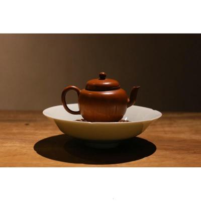 壶承湖田窑影青划花葵口折腰盘壶承