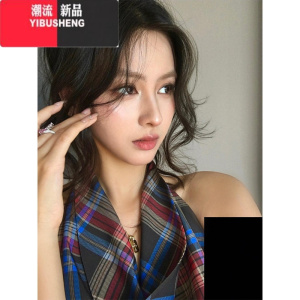 YIBUSHENGTurn up/陳腿儿 复古辣妹格纹连衣裙女V领露背多褶挂脖荡领吊带裙