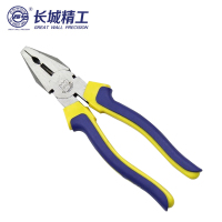 长城精工 7英寸Cr-V欧式精抛双色套塑柄钢丝钳 铬钒钢老虎钳电工钳克丝钳 180mm 211077(2把起订)