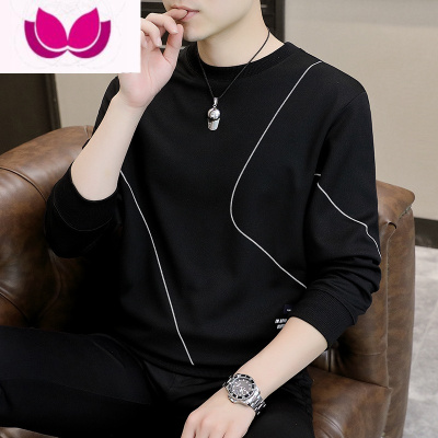 七斓男士卫衣2023新款圆领长袖t恤潮流上衣服秋衣外穿打底小衫