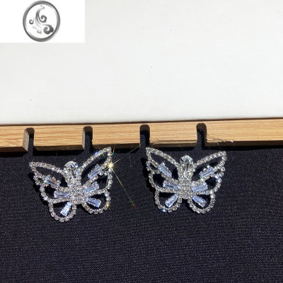 JiMi欧美满钻立体水晶蝴蝶耳夹超闪轻奢耳环同款项链颈链气质锁骨链女