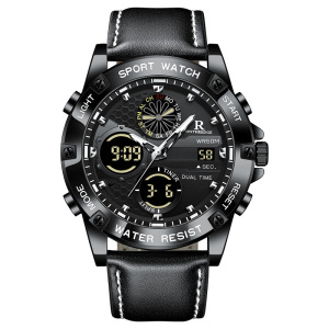 瑞之缘新款双显男士皮手表学生潮流防水电子手表腕表