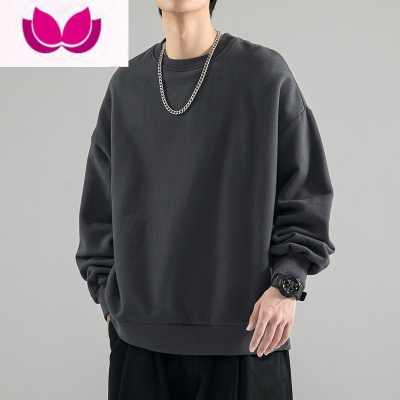 七斓480g春季卫衣男2023新款黑色圆领美式潮牌打底衫上衣外套