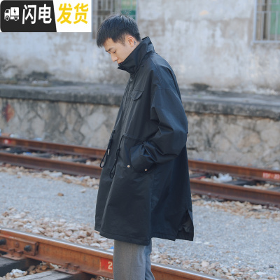 HLCOMAN春季工装中长款宽松风衣男士潮牌衣服青年帅气大衣外套风衣