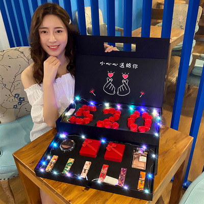 苏宁精品-生日礼物女送女朋友生日礼物送闺蜜结婚纪念日520情人节礼物新款送女友口红套装玫瑰香皂干花双层礼盒创意新奇生日