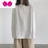 七斓白色t恤女长袖上衣宽松秋衣港风加绒加厚内搭打底衫ins潮
