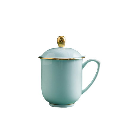 LICHEN陶瓷影青办公杯会议室茶杯景德镇描金茶具有量可定制LOGO一个