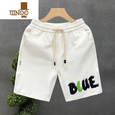 YANXU潮牌休闲短裤男士2023年夏季薄款宽松百搭五分裤潮流植绒字母中裤